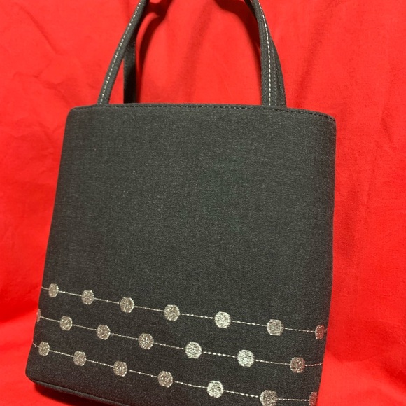 Kate Spade New York Black Canvas Mini Tote Handbag Silver Dot Detail 7”7.5”2.5” - Picture 14 of 14